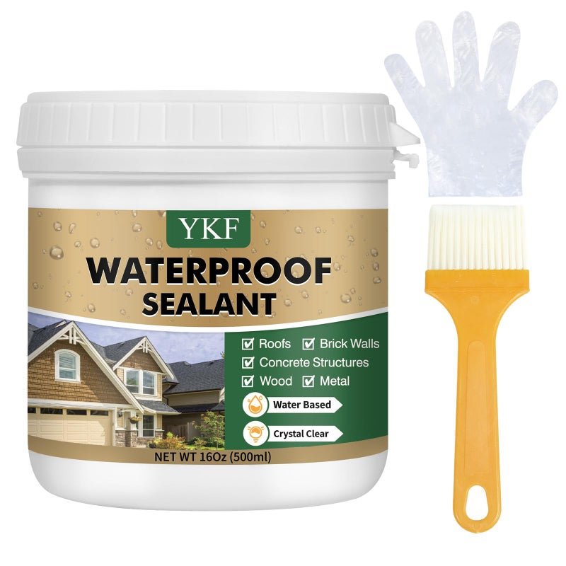 YKF Transparent Waterproof Sealant 16 Oz, Clear Water-Based Invisible Leak Repair Coating for Roofs, Walls, Bathroom, Shower, Kitchen, Indoor & Outdoor Waterproof Coating - Image 1